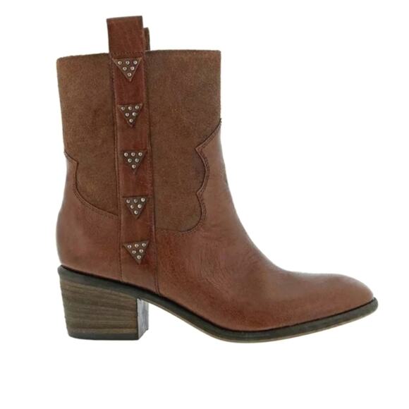 Donald J Pliner Western Studded Ankle Boots Reverse Calf Leather Cowgirl - Picture 1 of 12